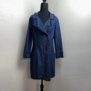 Just For Wraps Denim Jean Dress Women's 8 Blue Button Front Ruffle Detail Y2K